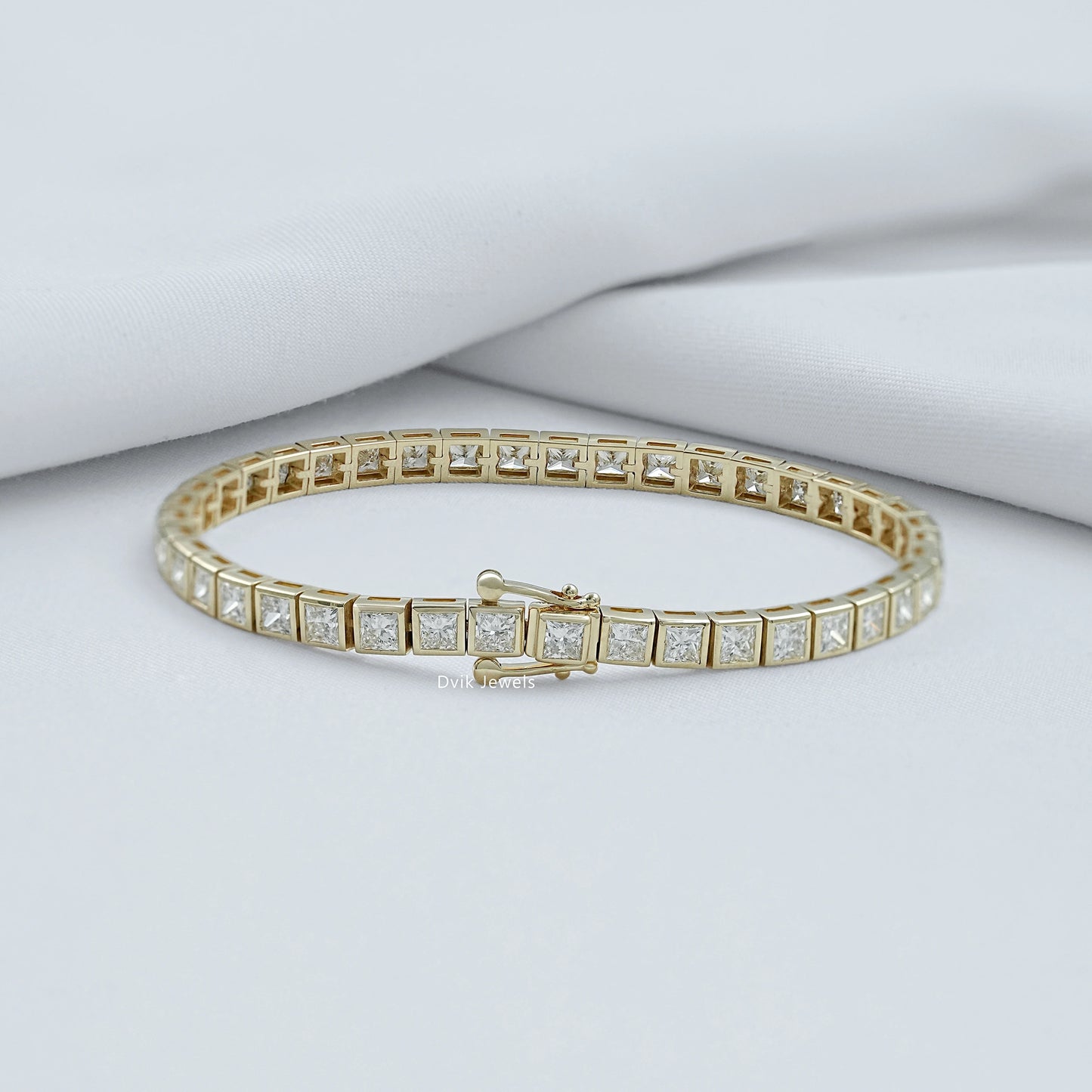 Bezel Set Princess Cut Diamond Tennis Bracelet Bracelet