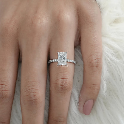 Radiant Cut Lab Diamond Hidden Halo Solitaire Accent Ring