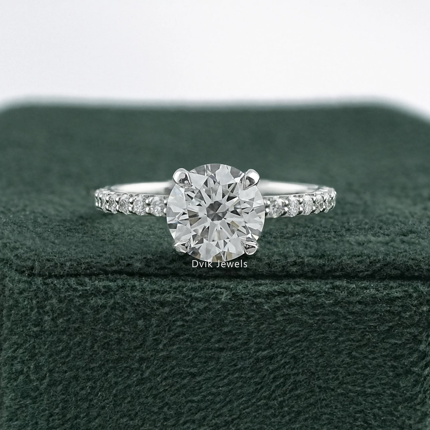 Round Cut Lab Diamond Pave Set Solitaire Ring