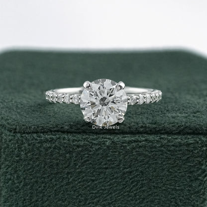 Round Cut Lab Diamond Pave Set Solitaire Ring