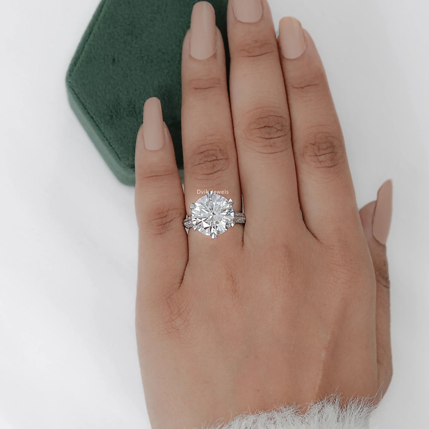 Round Cut Accent Set Diamond Engagement Ring