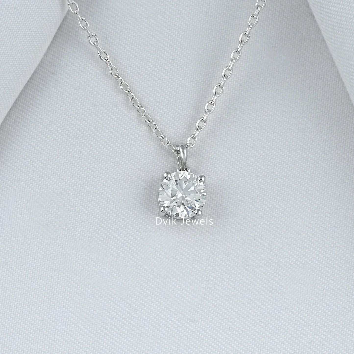 Round Cut Lab Diamond Solitaire Four Prong Pendant Pendant