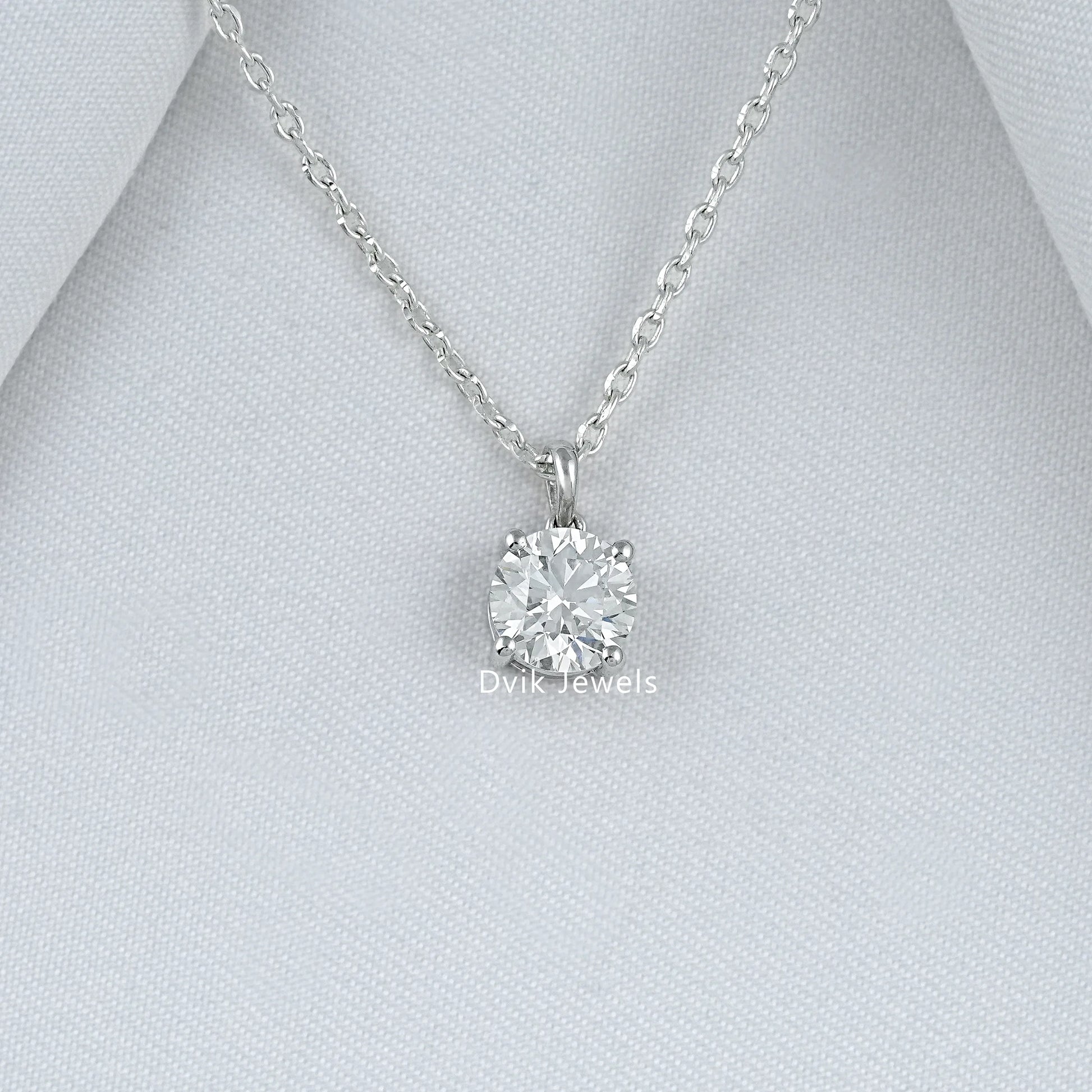 Round Cut Lab Diamond Solitaire Four Prong Pendant Pendant