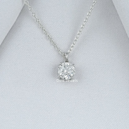 Round Cut Lab Diamond Solitaire Four Prong Pendant Pendant