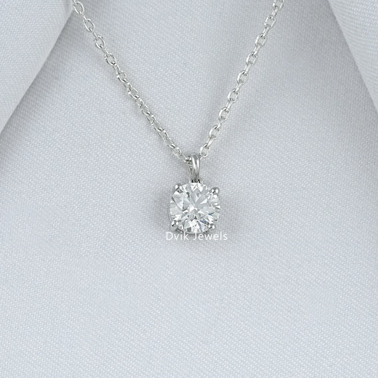 Solitaire Diamond Pendant white gold round cut lab diamond front view