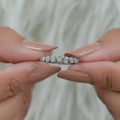 Round Cut Lab Diamond Bezel Set Half Eternity Band Ring