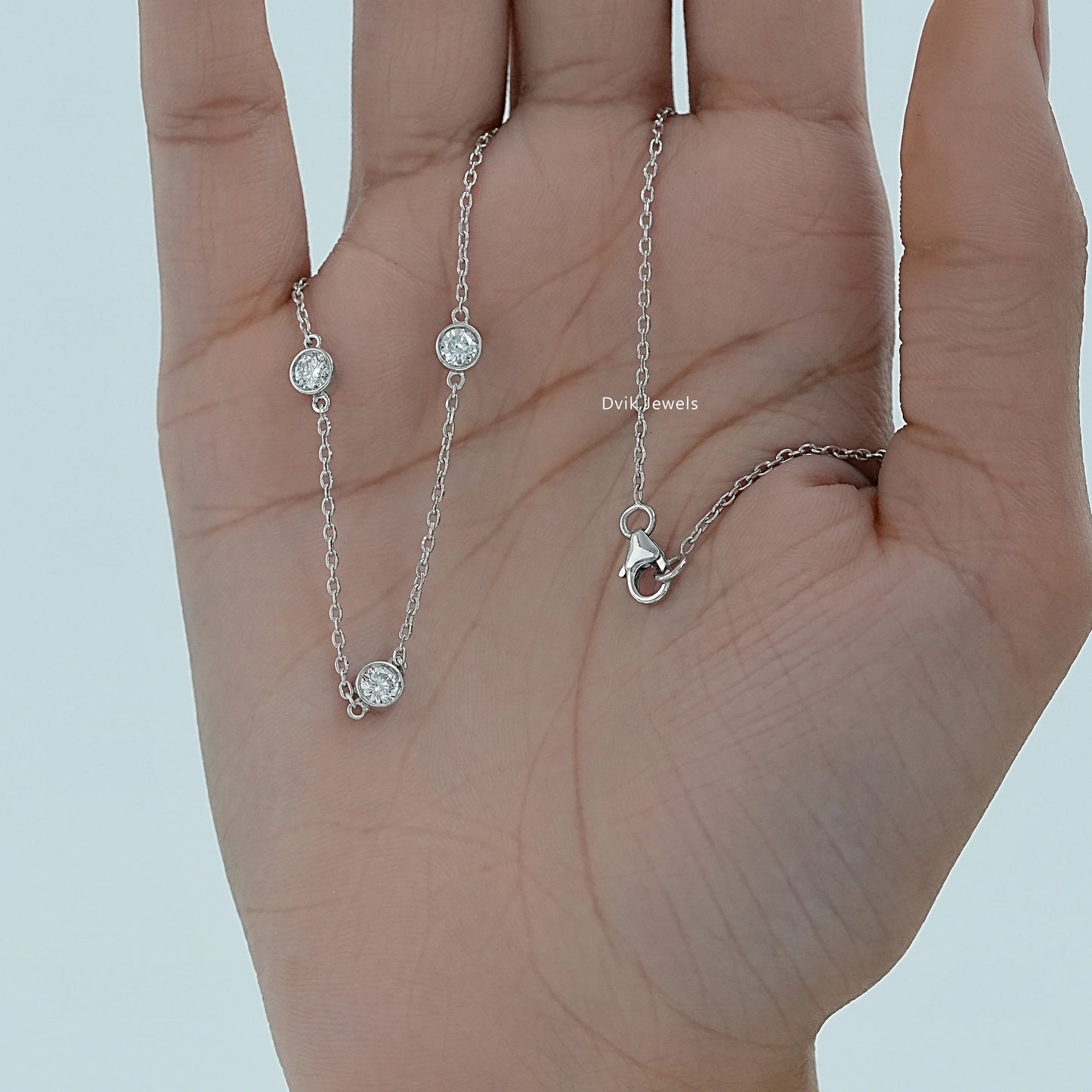 Round Bezel Lab Diamond Station Necklace