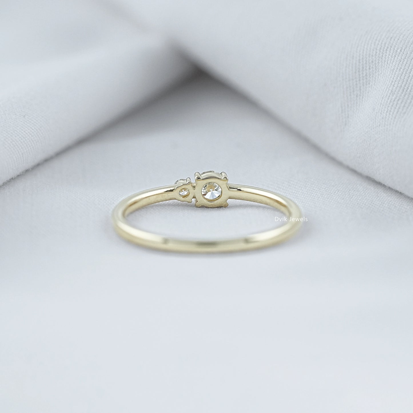 Round Cut Lab Diamond Two Stone Dainty Ring
