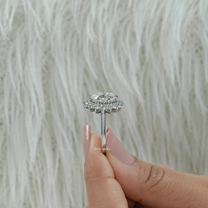 Lab grown halo engagement ring sunburst diamond ring profile view