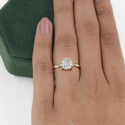 Round Cut Solitaire Engagement Ring with Twisted Diamond Band