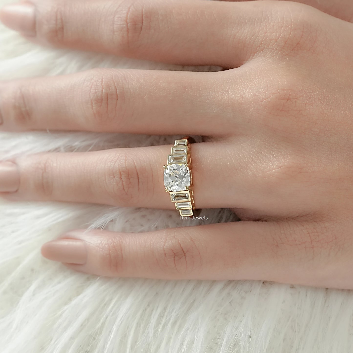 Square Old Mine Cushion Cut Lab Diamond Five Stone Ring