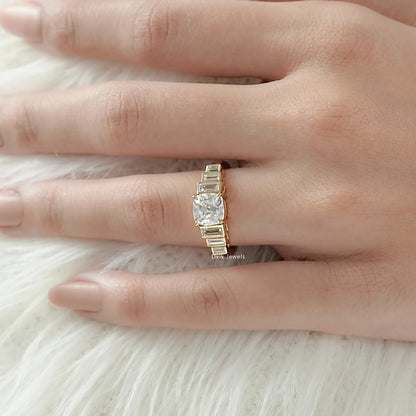 Square Old Mine Cushion Cut Lab Diamond Five Stone Ring