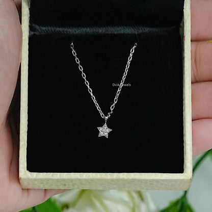 Star Shape Round Lab Diamond Pave Set Pendant Pendant