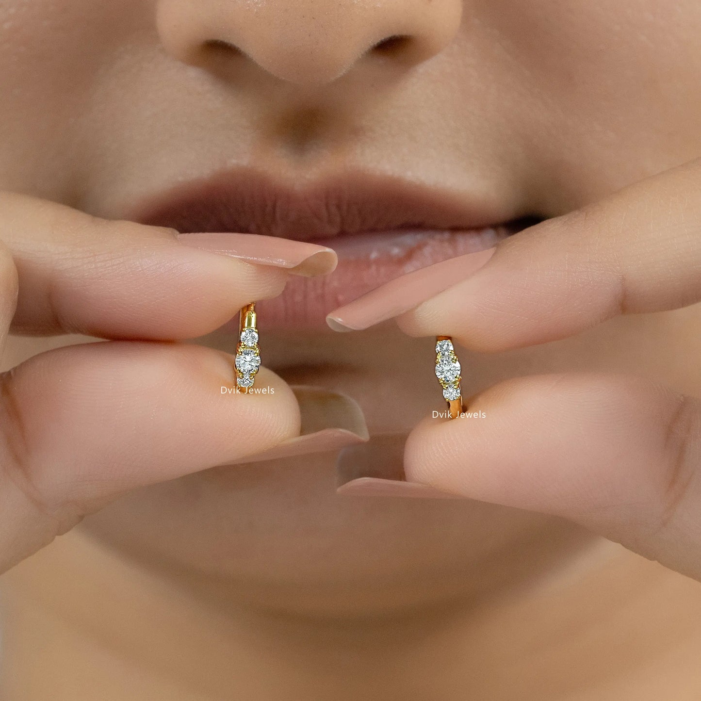 Three Stone Diamond Huggie Earrings Earrings