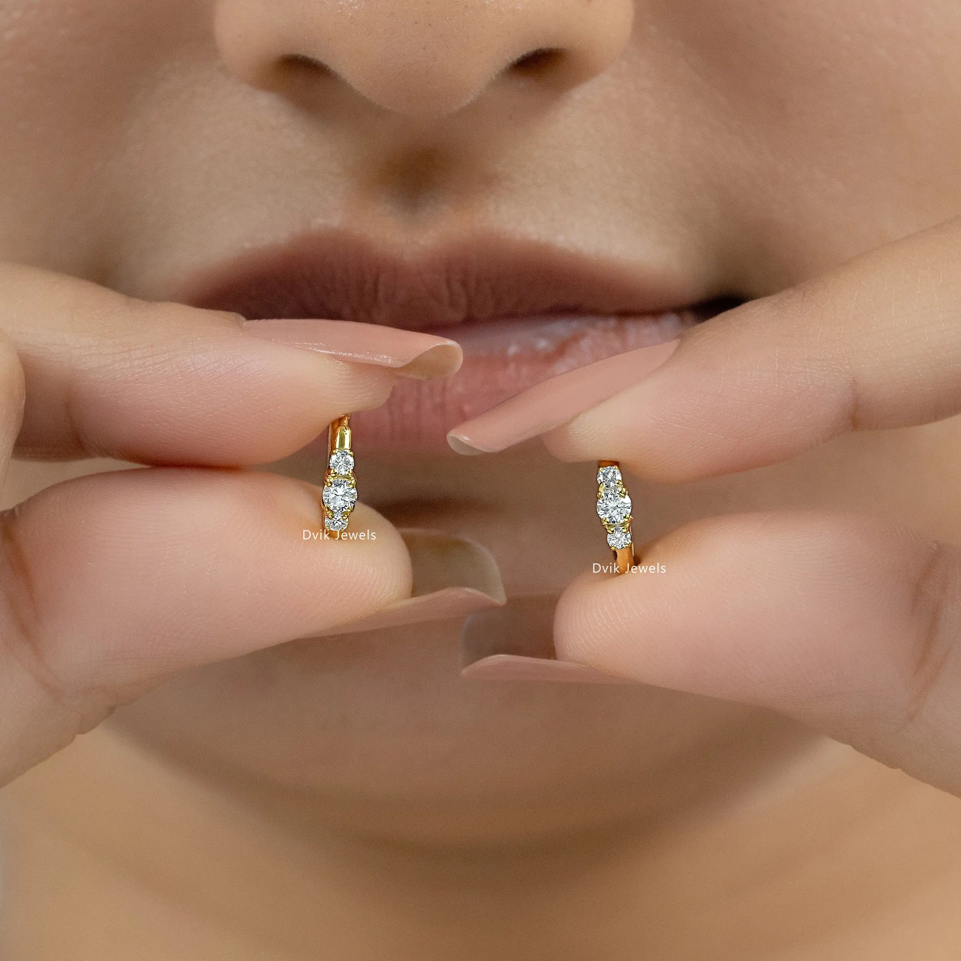Three Stone Diamond Huggie Earrings Earrings