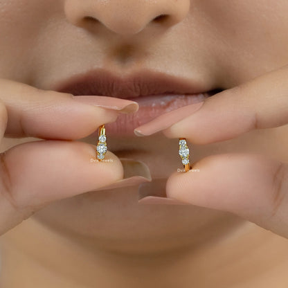 Three Stone Diamond Huggie Earrings Earrings