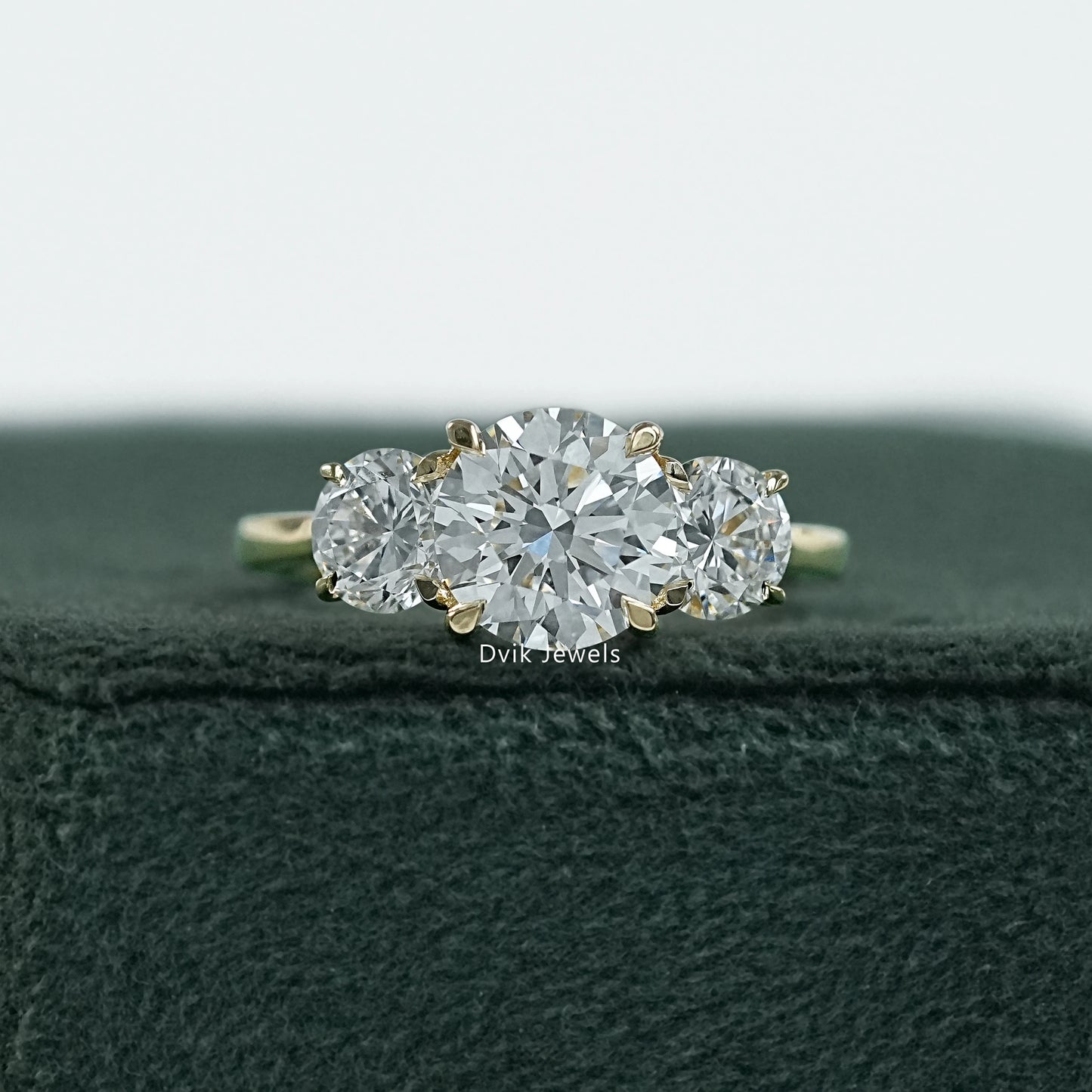 Round Cut Three Stone Lab Diamond Ring with Prong Setting