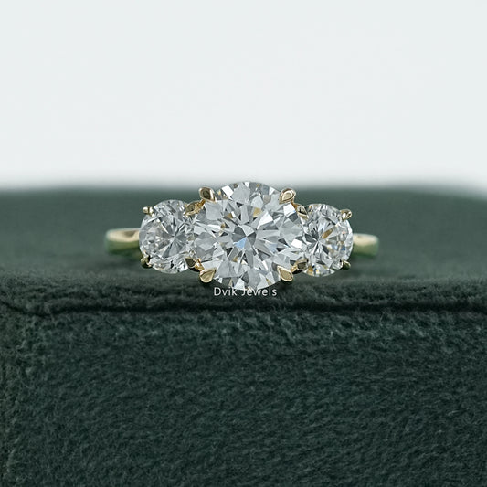 Round Cut Three Stone Lab Diamond Ring with Prong Setting