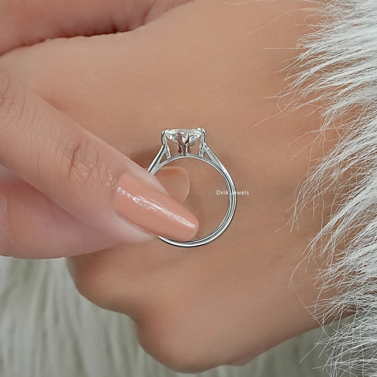 Dutch Marquise Lab Diamond Solitaire Ring with Four Prong Setting Ring