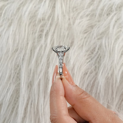 Round Lab Diamond Hidden Halo Cross Gallery Accent Ring Ring