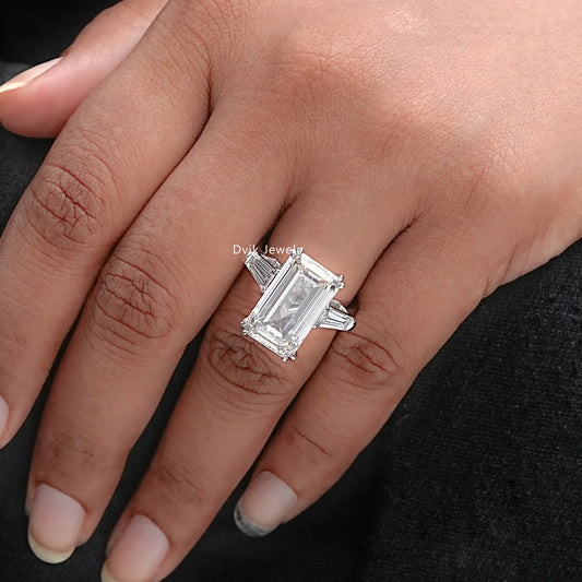 Emerald Cut Lab Diamond Three Stone Engagement Ring