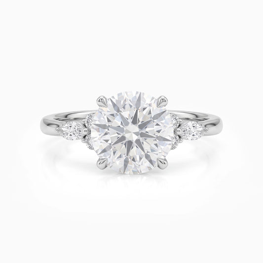 Classic Round Cut Center with Side Accent Engagement Ring Ring