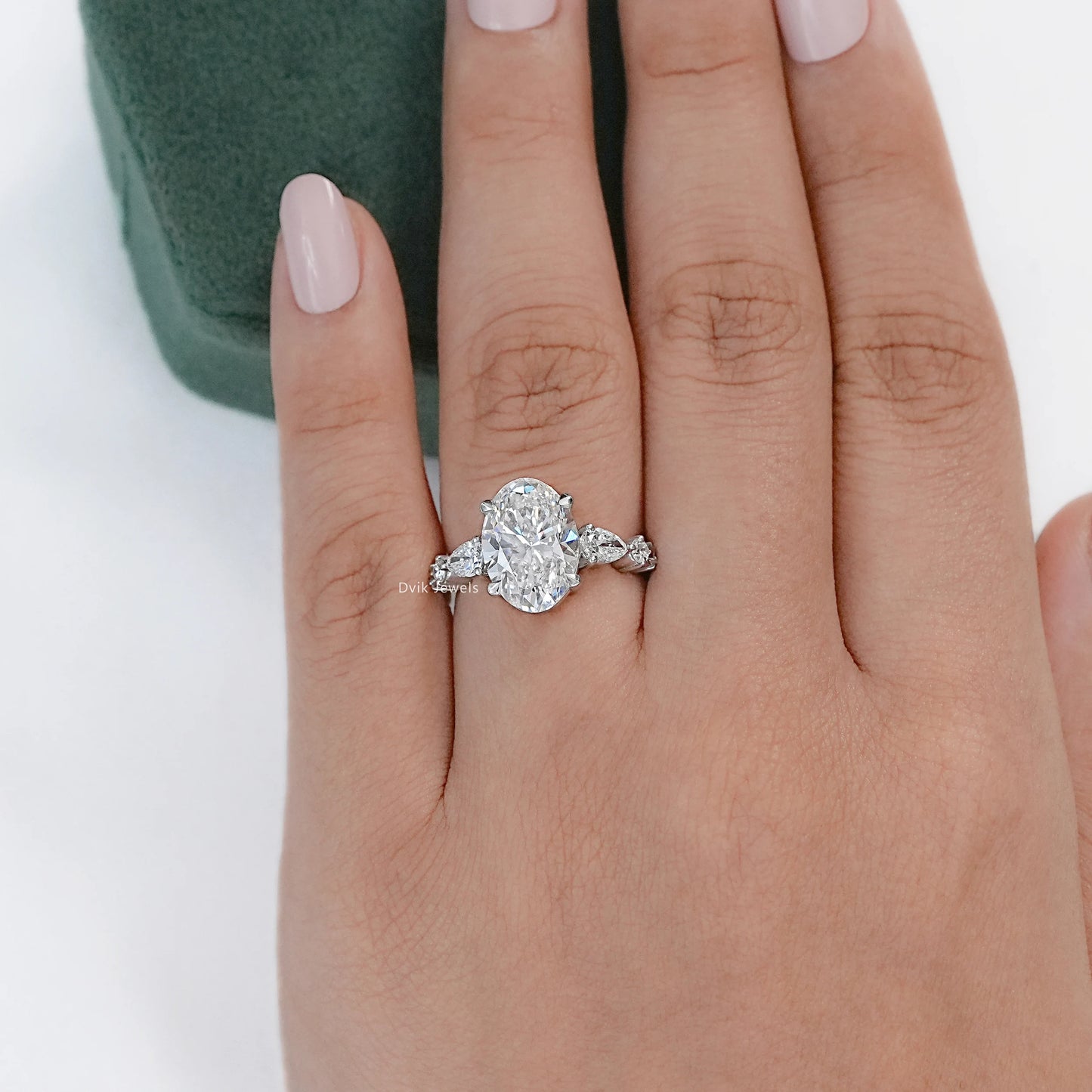 4 CT Oval Lab Diamond Accent Set Engagement Ring