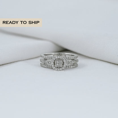 Round Diamond Triple Shank Halo Ring