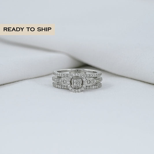 Round Diamond Triple Shank Halo Ring