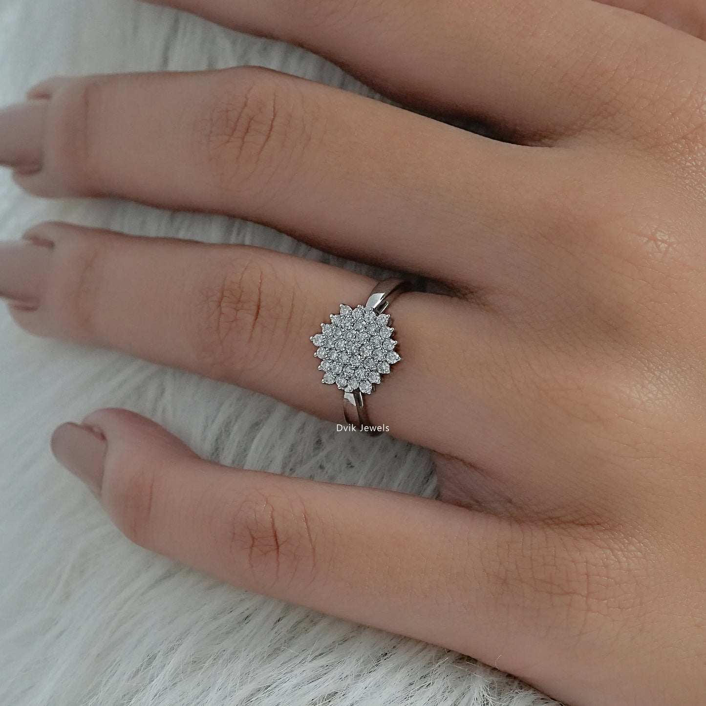 Round Cut Lab Diamond Floral Cluster Ring Ring