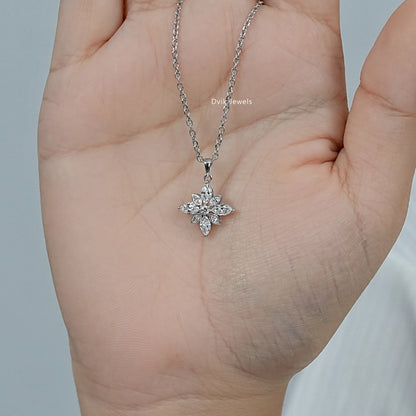 Marquise Cut Bezel Set Floral Diamond Pendant