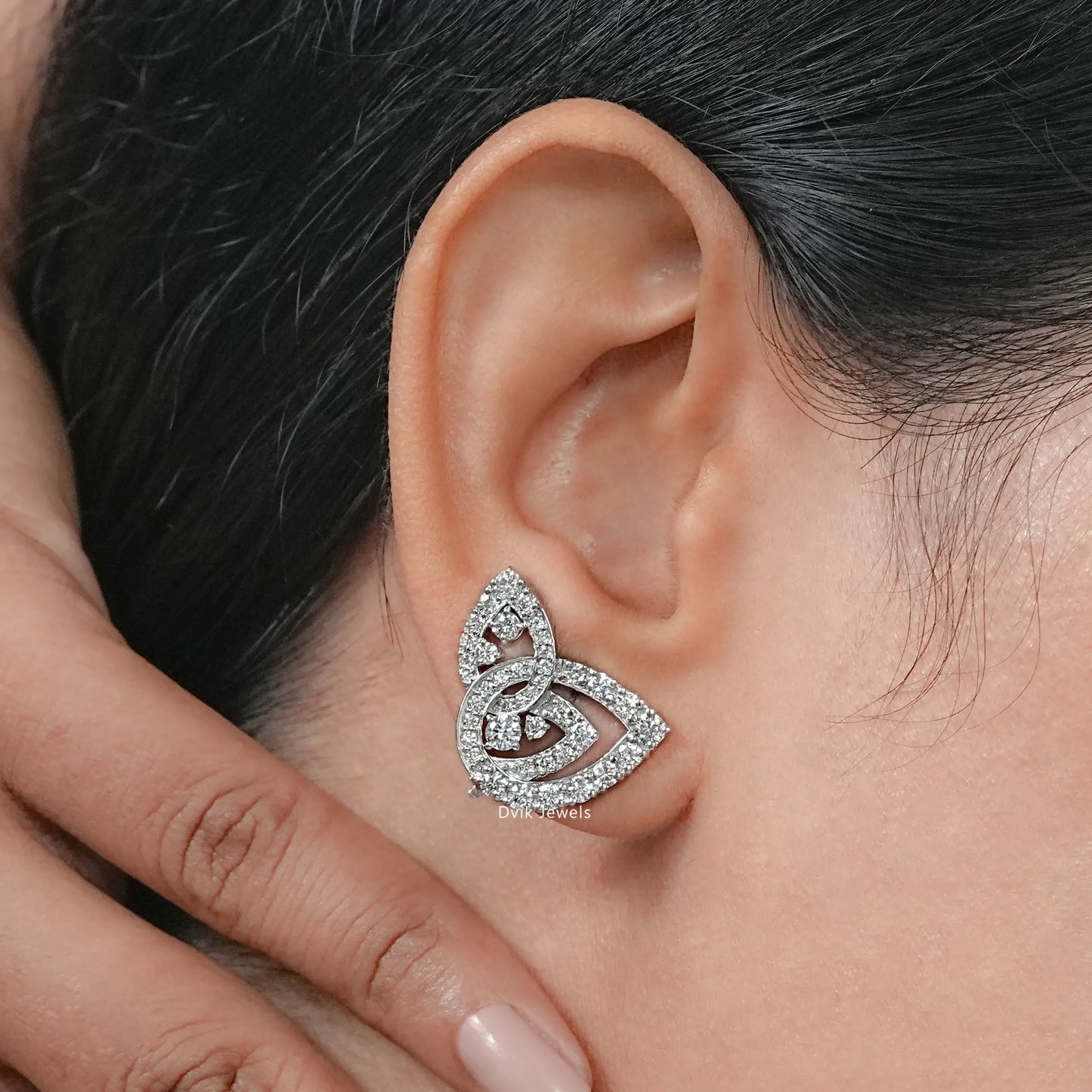 Open Pear Shape Round Diamond Cluster Set Earrings