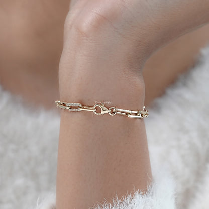 Round Cut Lab Diamond Paper Clip Link Bracelet