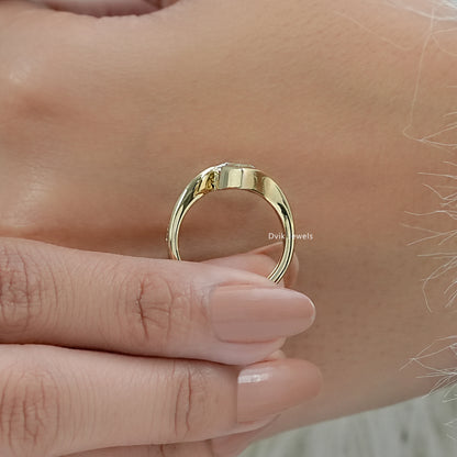 Half Bezel Marquise Cut Lab Diamond Curved Ring Set Bridal Ring Set