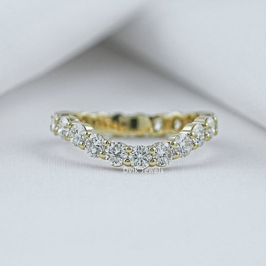curved wedding band with round diamonds by Dvik Jewels yellow gold front view