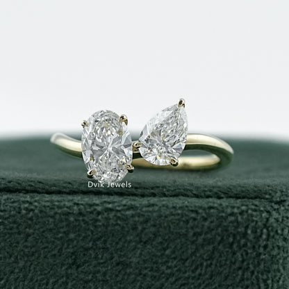 Pear and Oval Cut Lab Diamond Curved Wave Ring Ring