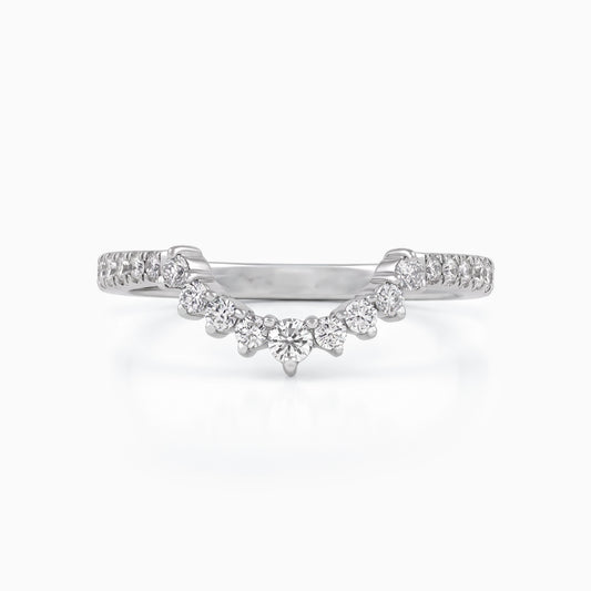 Curved Round Cut Lab Diamond Chevron Wedding Band Ring