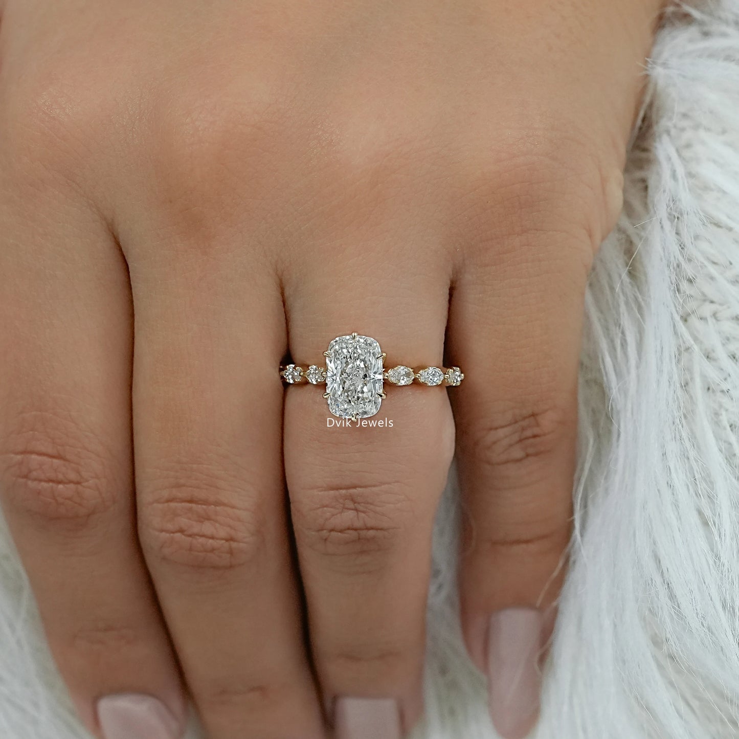 Cushion Diamond Accent Engagement Ring