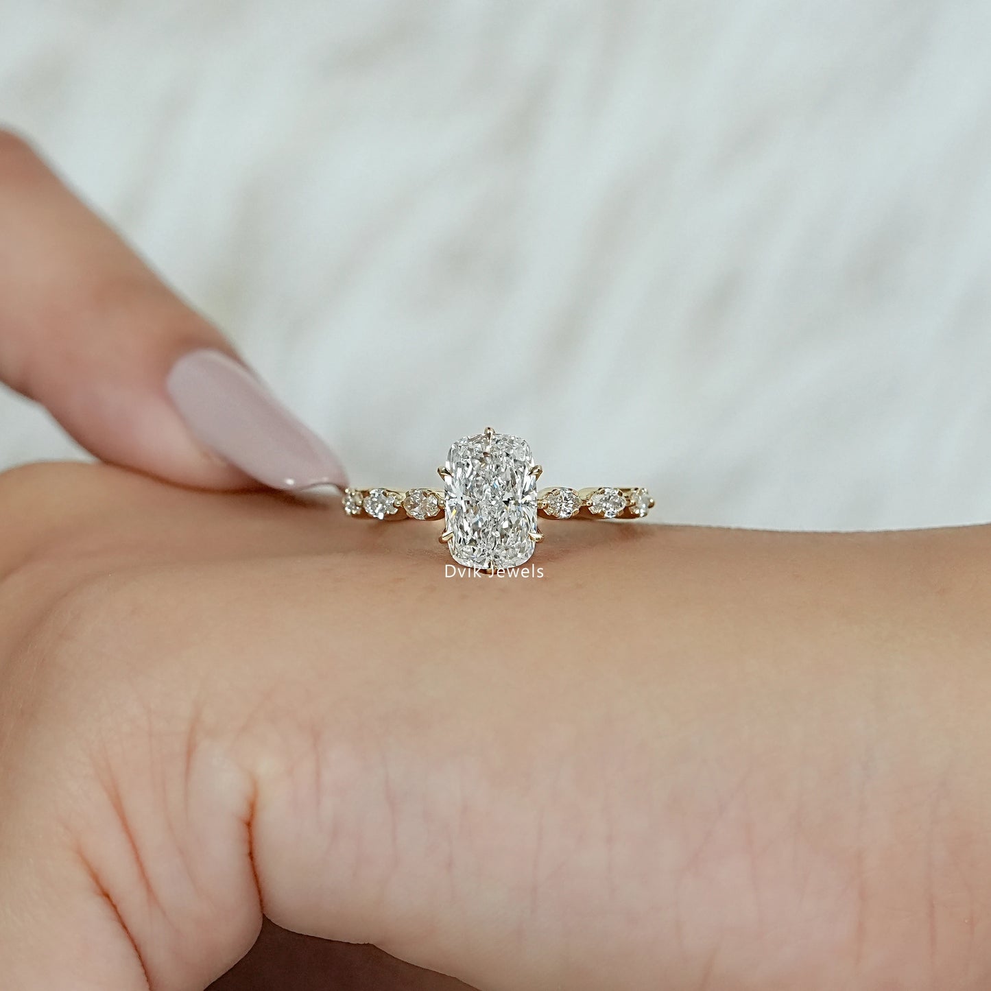 Cushion Diamond Accent Engagement Ring
