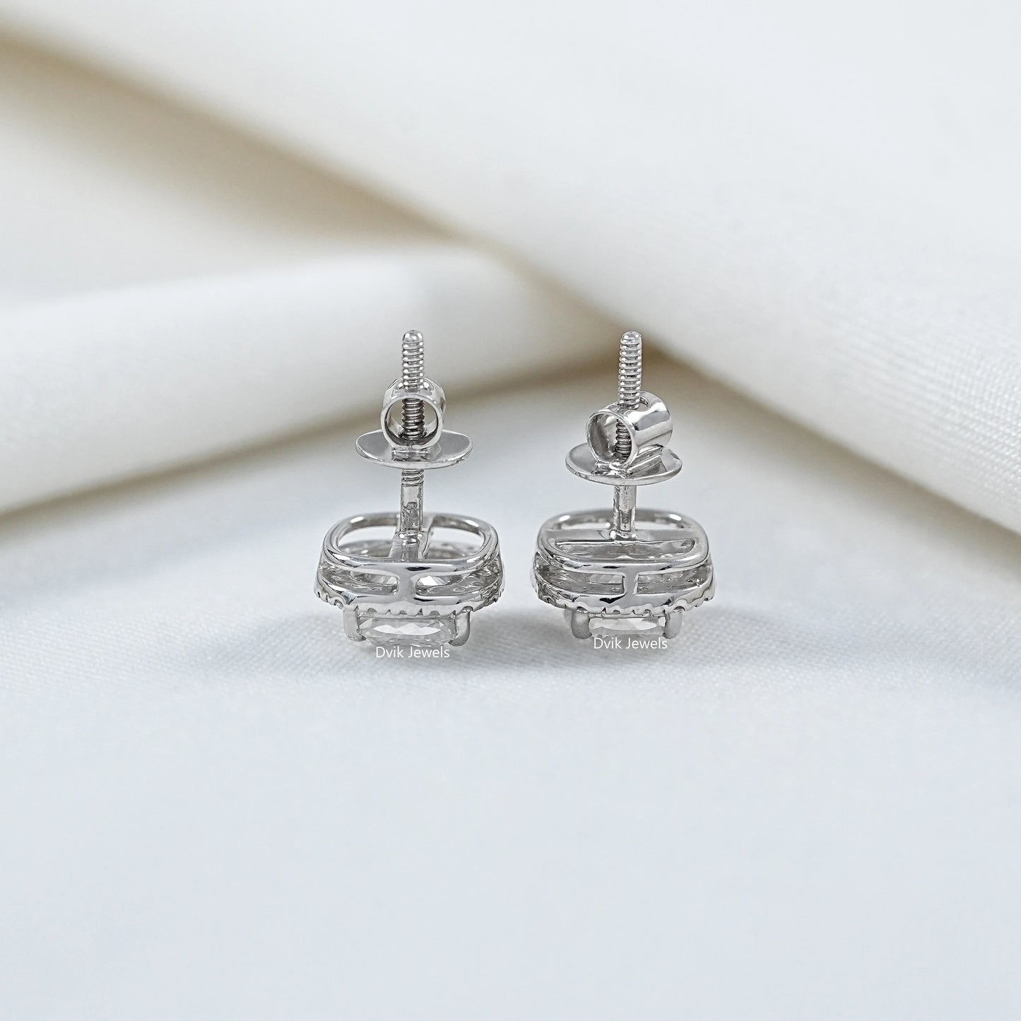 Cushion And Round Diamond Halo Stud Earrings