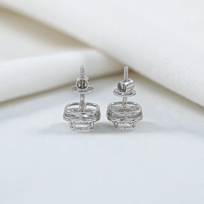 Cushion And Round Diamond Halo Stud Earrings