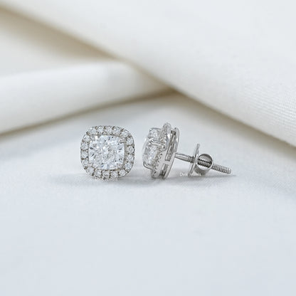 Cushion And Round Diamond Halo Stud Earrings