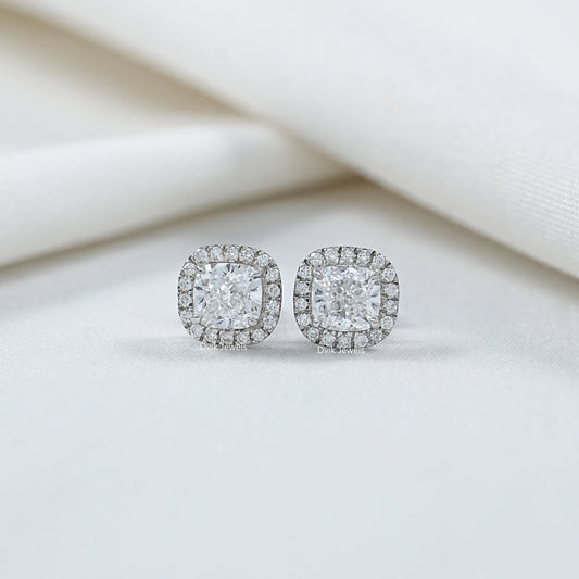 Cushion And Round Diamond Halo Stud Earrings Earrings