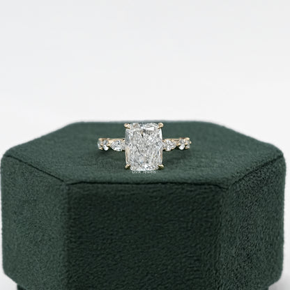Cushion Cut Diamond Ring with Marquise Side Stones