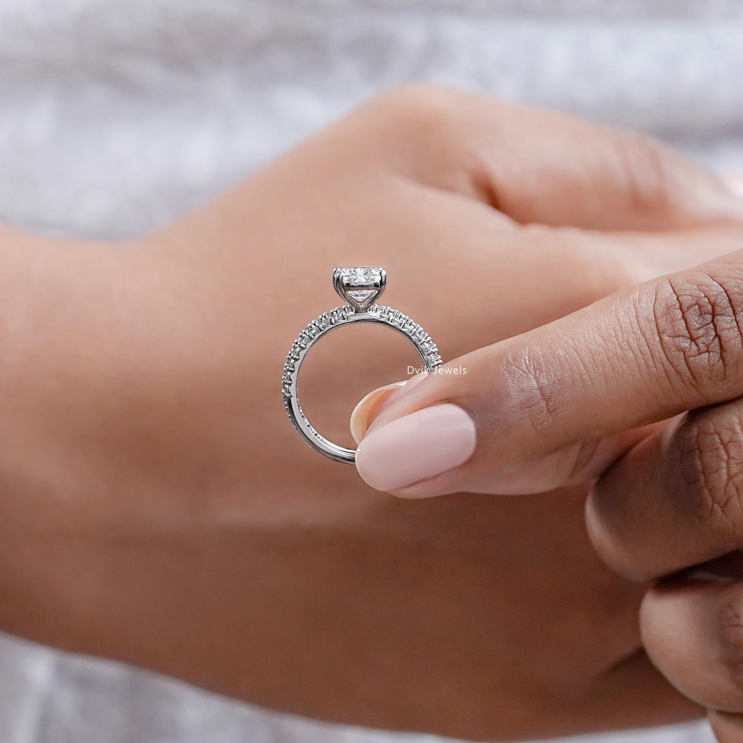 Elongated Cushion Cut Solitaire Bridal Ring Set