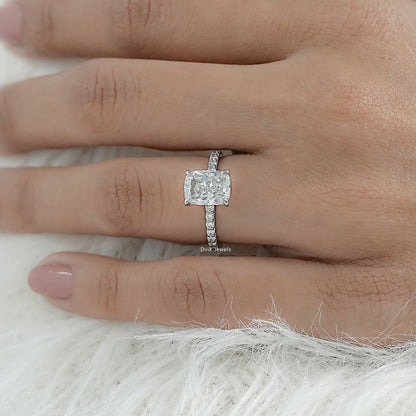 Cushion Cut Lab Diamond Engagement Ring With Pave Band