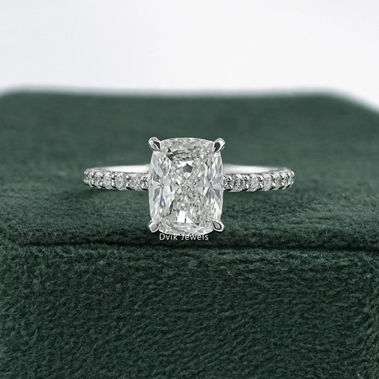 Cushion Cut Lab Diamond Engagement Ring With Pave Band