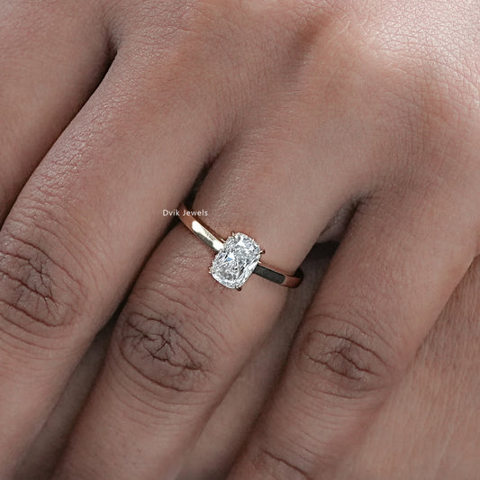 Elongated Cushion Lab Diamond Hidden Halo Ring