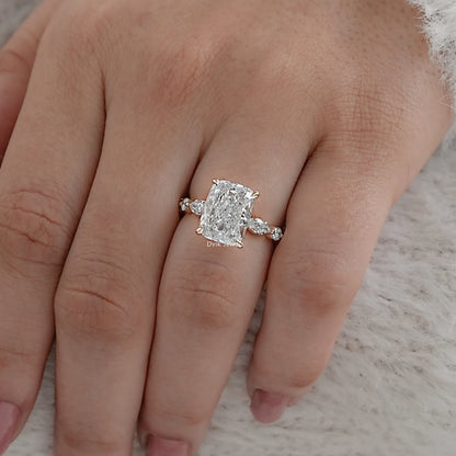 Cushion Cut Diamond Ring with Marquise Side Stones
