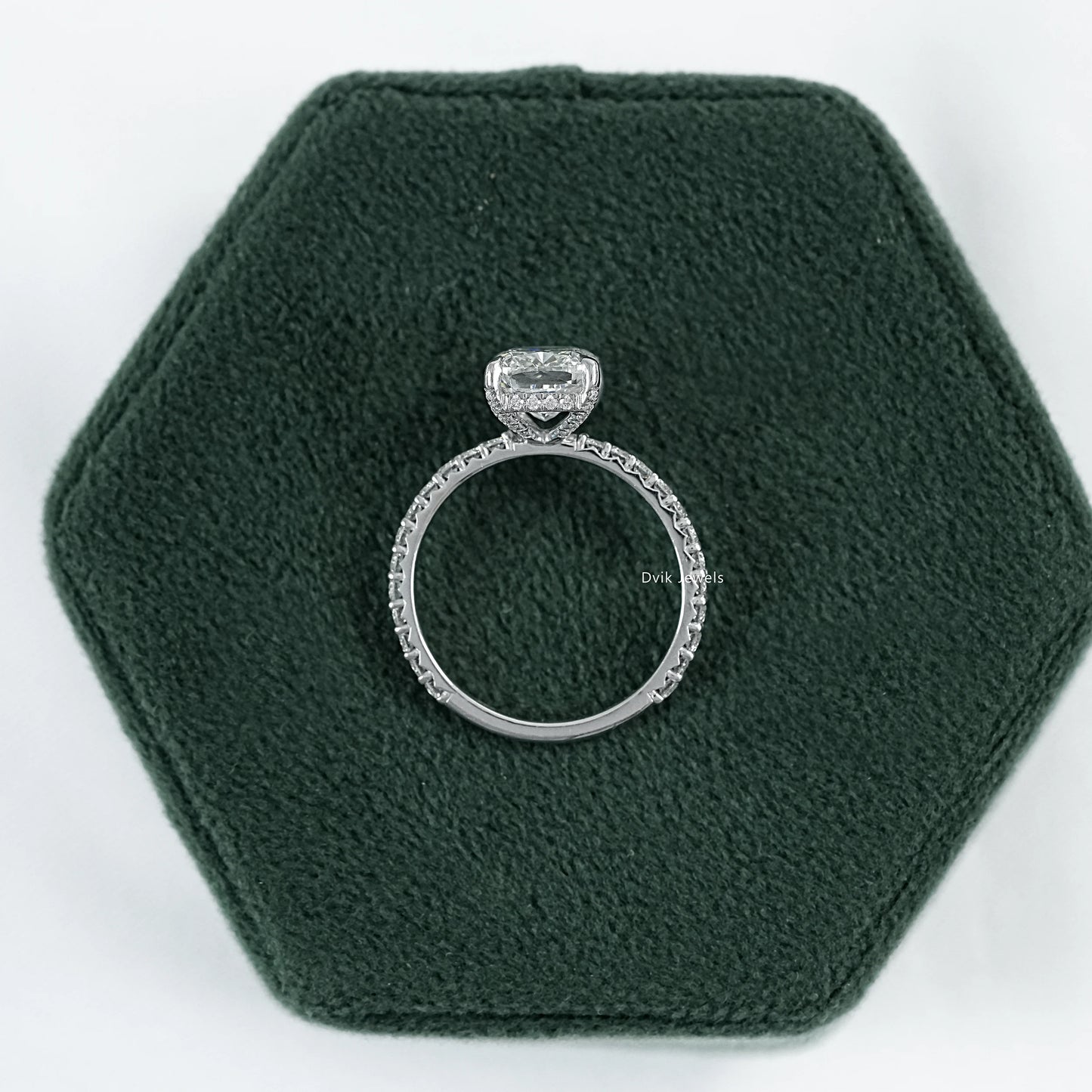 Cushion Cut Lab Diamond Engagement Ring With Pave Band